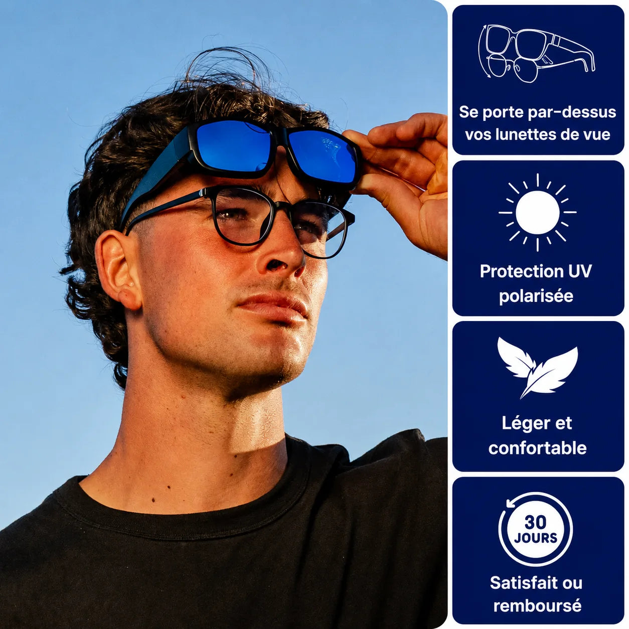 Lunettes solaires sur-lunettes Homme